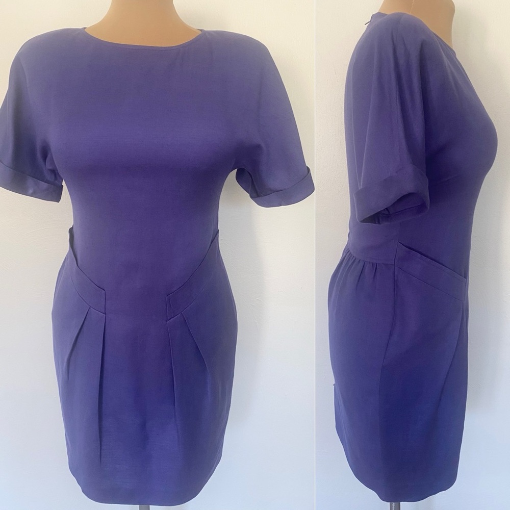 Vintage 80s Sheath Dress *Size 2* CHETTA B Purple Linen Blend Mini Dress